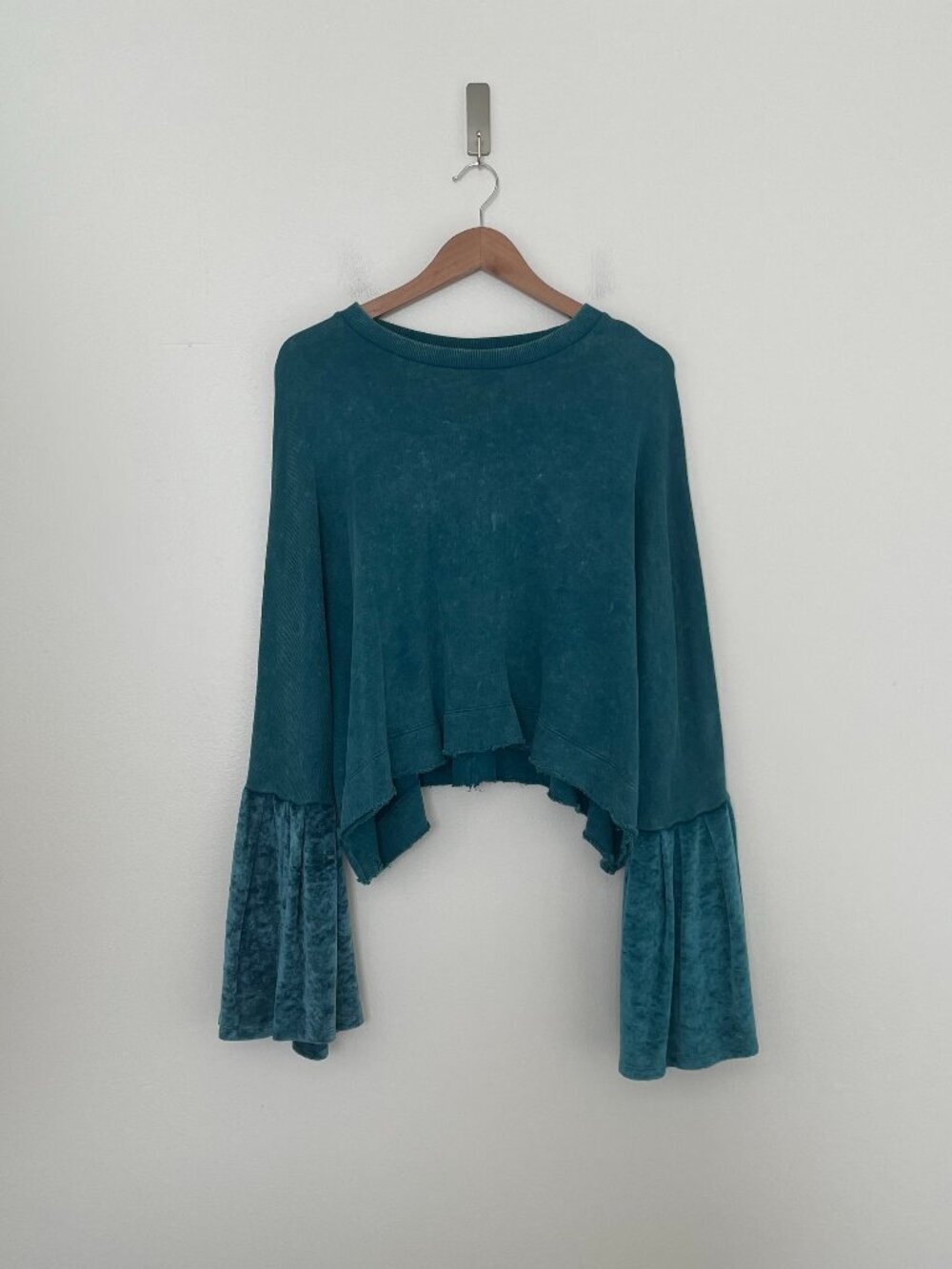 Free People Glorious Bell Sleeve Pullover in Washed Teal Size XS